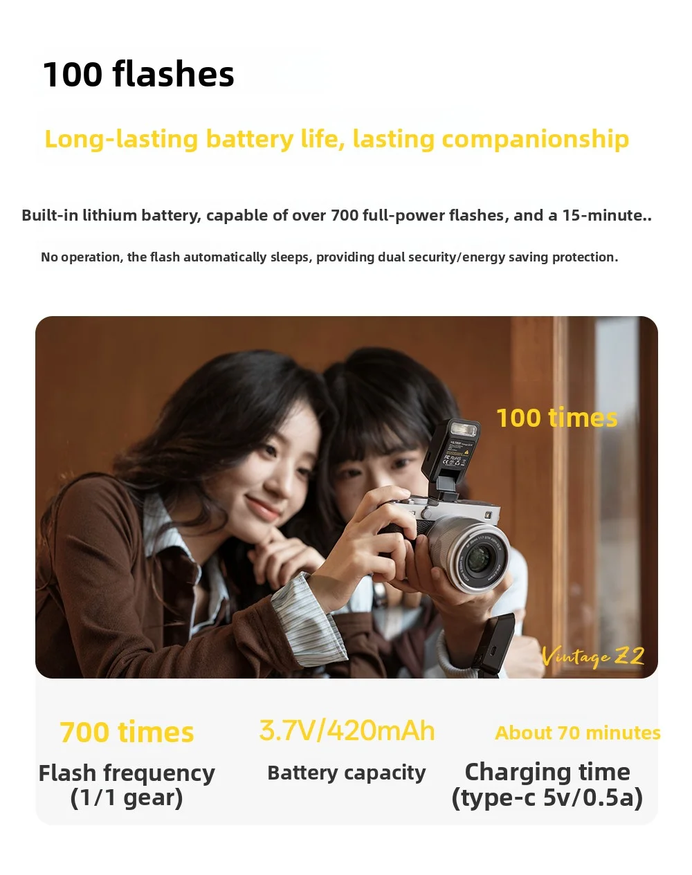 VILTROX 빈티지 Z1 Pro/Z2 충전식 카메라 플래시 라이트 스피드라이트 (디퓨저 포함) 1/8000초 고속, 후지, 니콘, 캐논, 용
