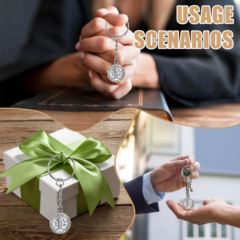 50PCS Religiöse Anhänger Schlüssel Ringe Metall Schlüsselbund Rucksäcke Tasche Charme Mit Organza Kordelzug Tasche Für B03E – Detail 7