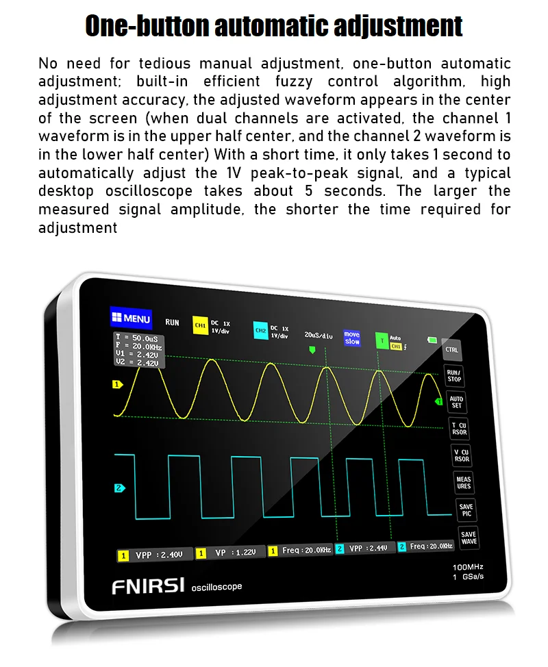 1013D Touch Screen Digital Oscilloscope Dual Channel 100MHz