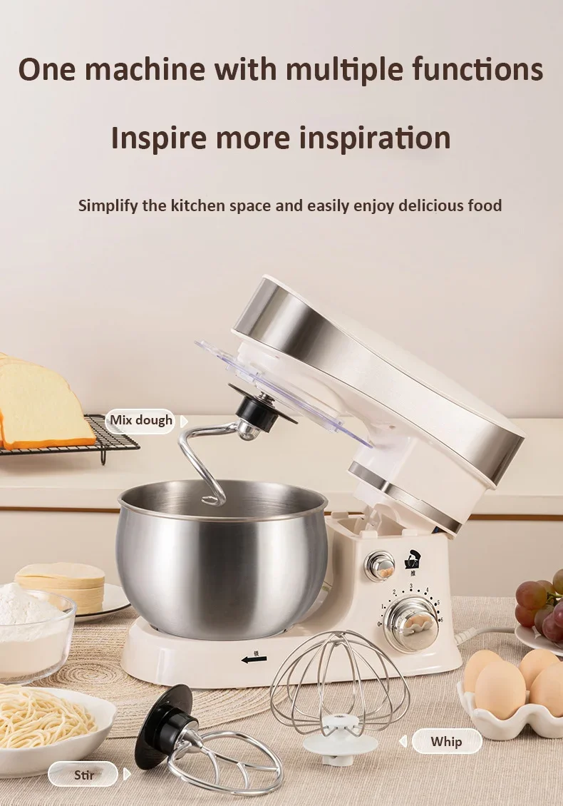 3-IN-1 Electric Stand Mixer 6-Speed with Pulse Button, Dough Hook, Beater, Whisk for Home Cooks Food Beater Electric Food Mixer