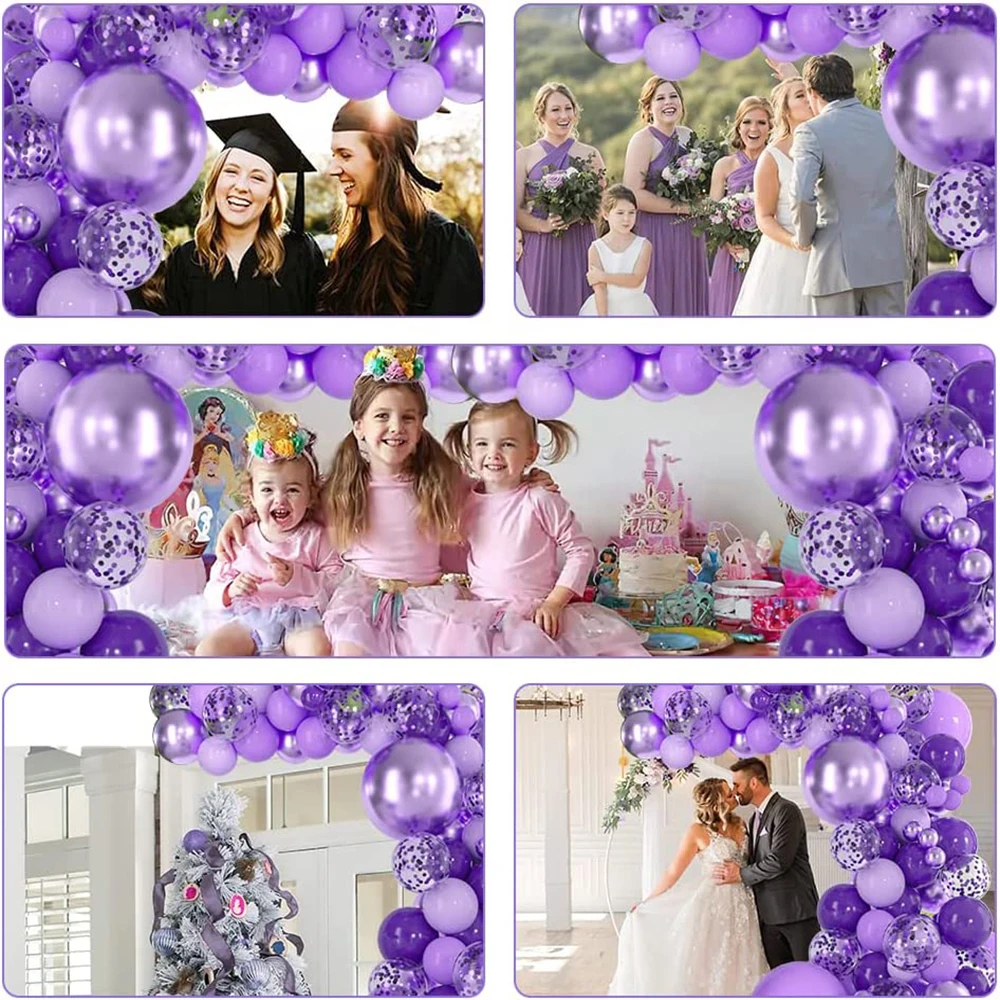 Kit de guirxiété de ballons avec confettis, décorations de fête  préChristophe, mariage, anniversaire, violet foncé, violet clair  métallique, 1 pièce - AliExpress