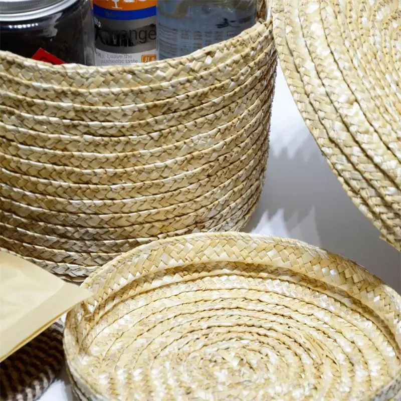 Handmade Straw Woven Storage Basket With Lid Snack Organizer Storage Box Laundry Baskets Rattan Storage Flower Basket 2