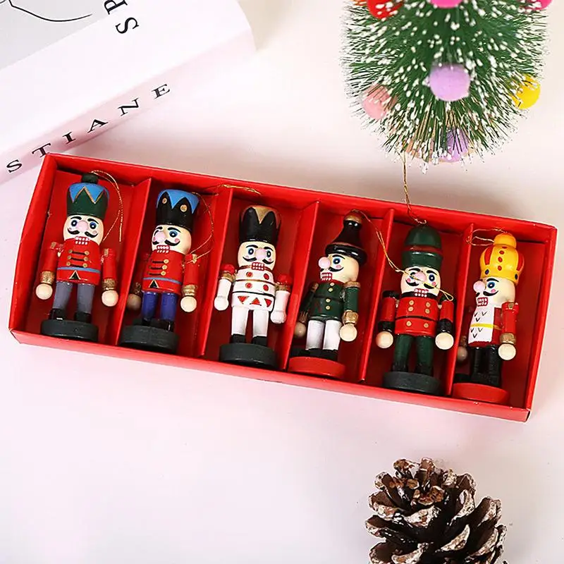 

Mini Christmas Nutcracker Soldier Doll 6pcs Wooden Nutcracker Pendant Xmas Tree Ornament Kids favor Gift Christmas Decoration