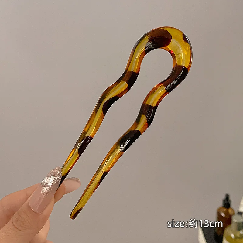 U-Shaped Hair Fork Fashion Tortoiseshell Acetate Hairpin Women Geometric