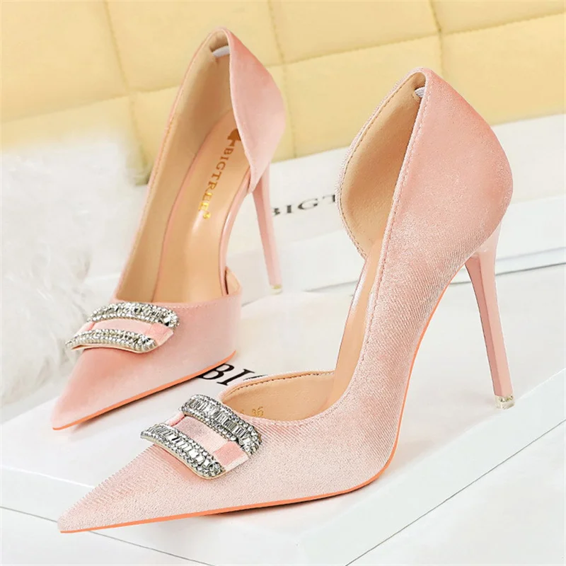 

Туфли-лодочки BIGTREE женские, пикантные свадебные туфли на тонком каблуке, заостренный носок, с кристаллами, с вырезами, для вечеринки