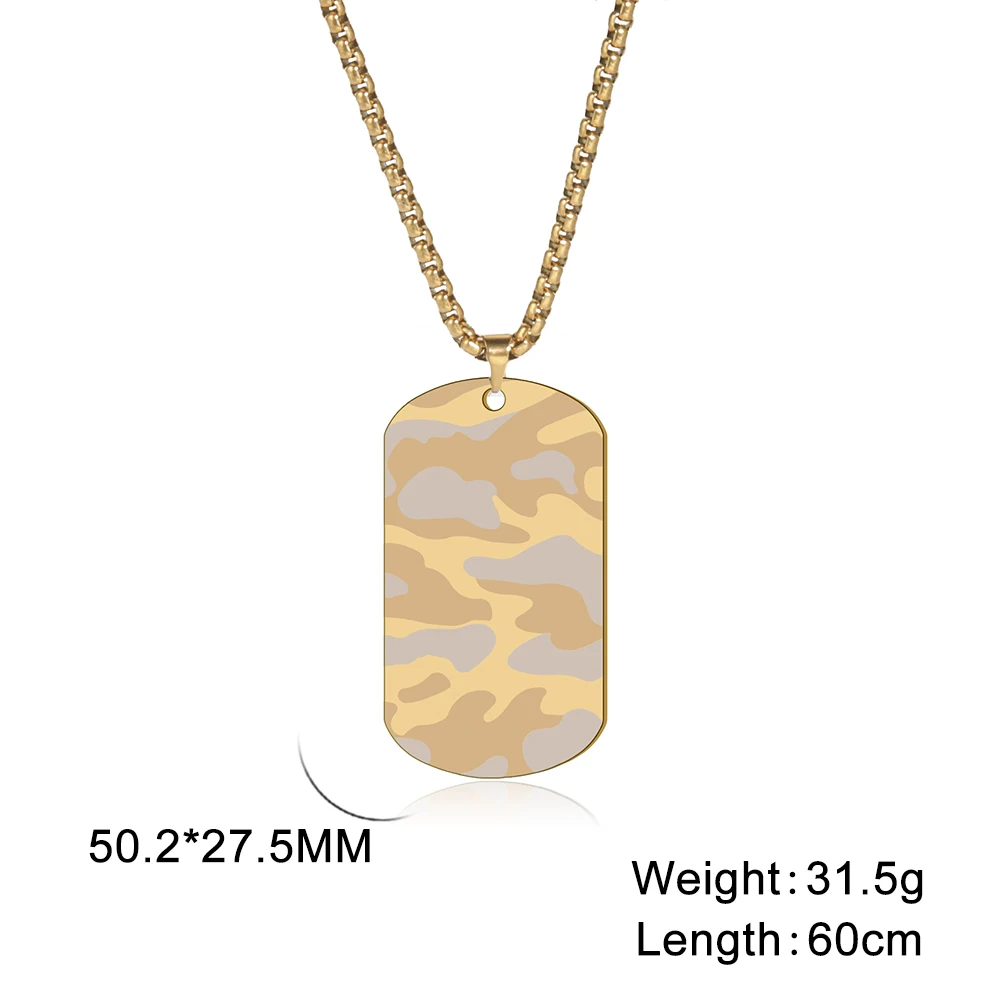 Camouflage Military Dog Tag Necklace - Stainless Steel Hip Hop Jewelry for Men