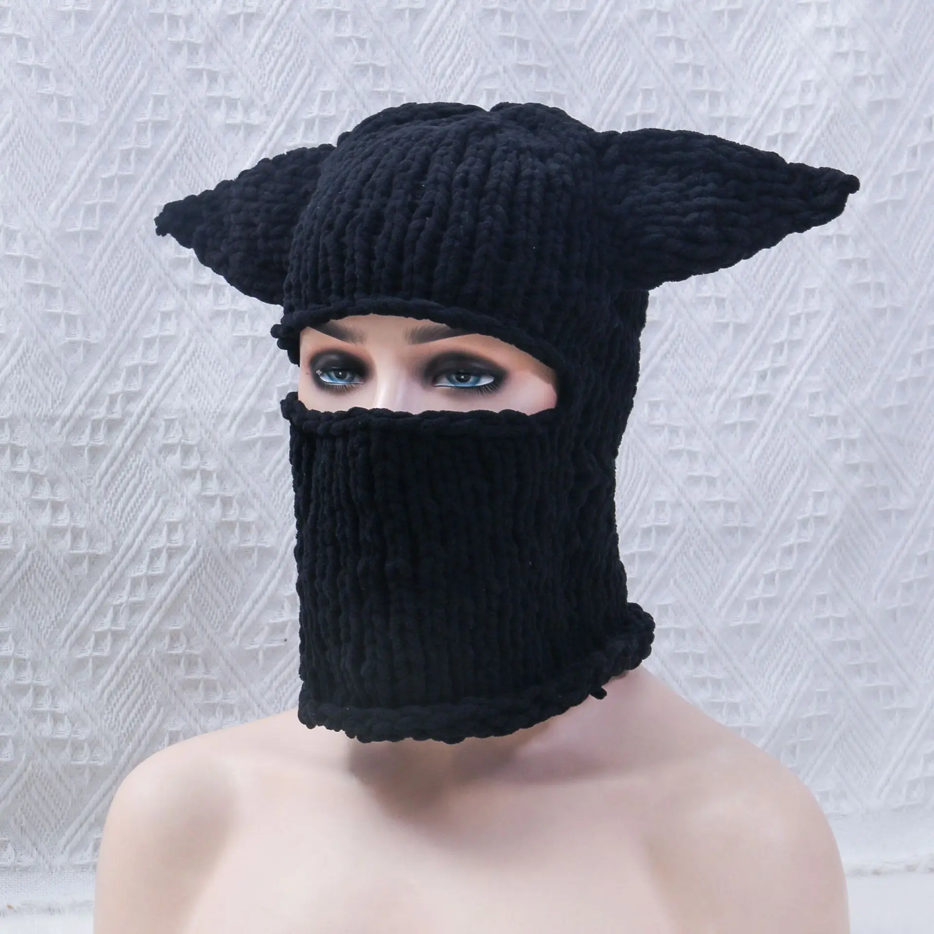 Combhasaki Women's Y2K Hooded Scarf Hats Cute Animal Ears Knitted Pullover Balaclava Winter Warm Beanie Cap for Cold Weather 4