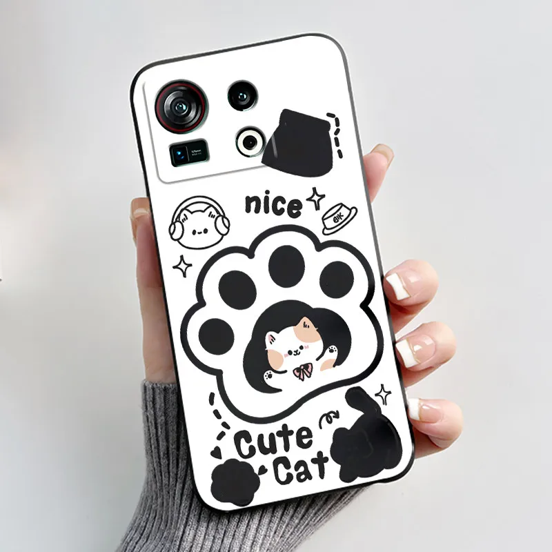 Aesthetic Fashion Cute Cat Black Matte Soft TPU Silicone Phone Casing - Full Protective Cover