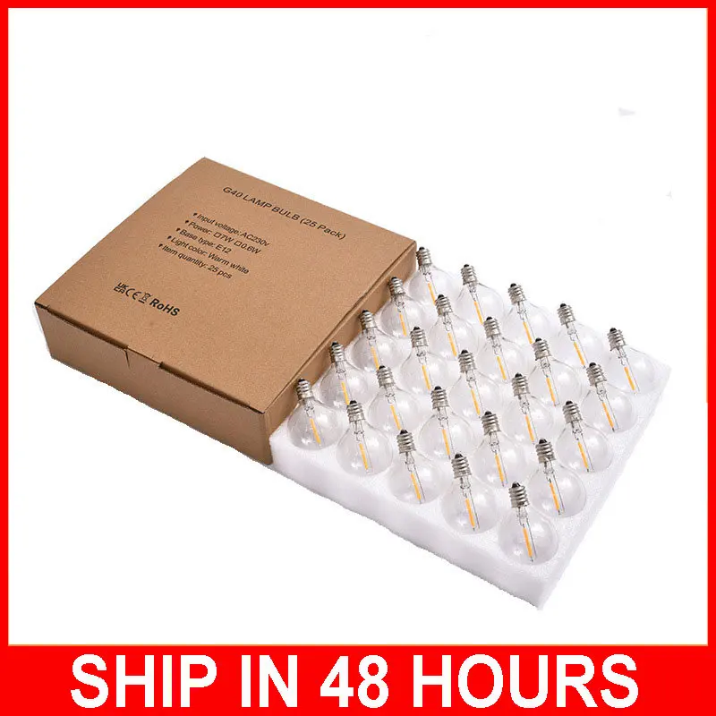 야외 G40 LED 스트링 전구, 글로브 교체 LED 전구, 220V E12 베이스 소켓, 백열 전구, 정원 장식, 25 개/로트