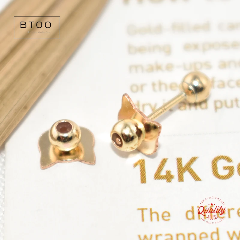 14K Gold Filled Cute Cat Ear Clutches 3mm Earring Backs Wholesale Supplies for Jewelry DIY Tarnish Resistant Jewelry Findings