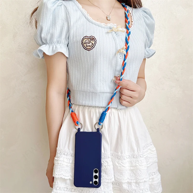 Étui de téléphone à bandoulière avec lanière pour Samsung Galaxy S25 S24 S22 S23 S20 S21 FE Plus Note 20 Ultra Silicone Soft TPU Back Cover_voghion.com