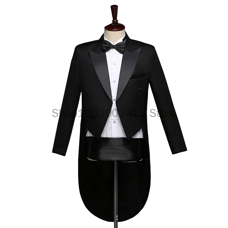 Manteau de queue de revers noir brillant classique pour hommes