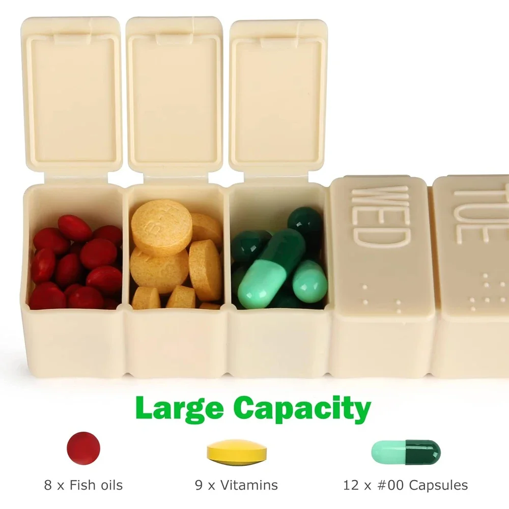 Compact 7-Day Travel Pill Organizer for Vitamins and Supplements