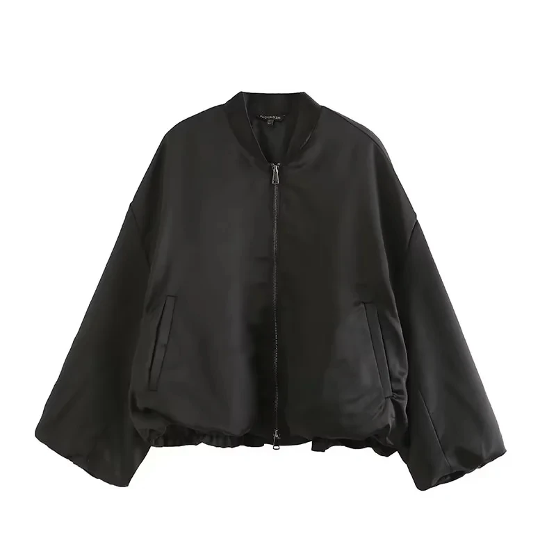 Spring Fashion Women Loose Bomber Jacket Two Way Zippers