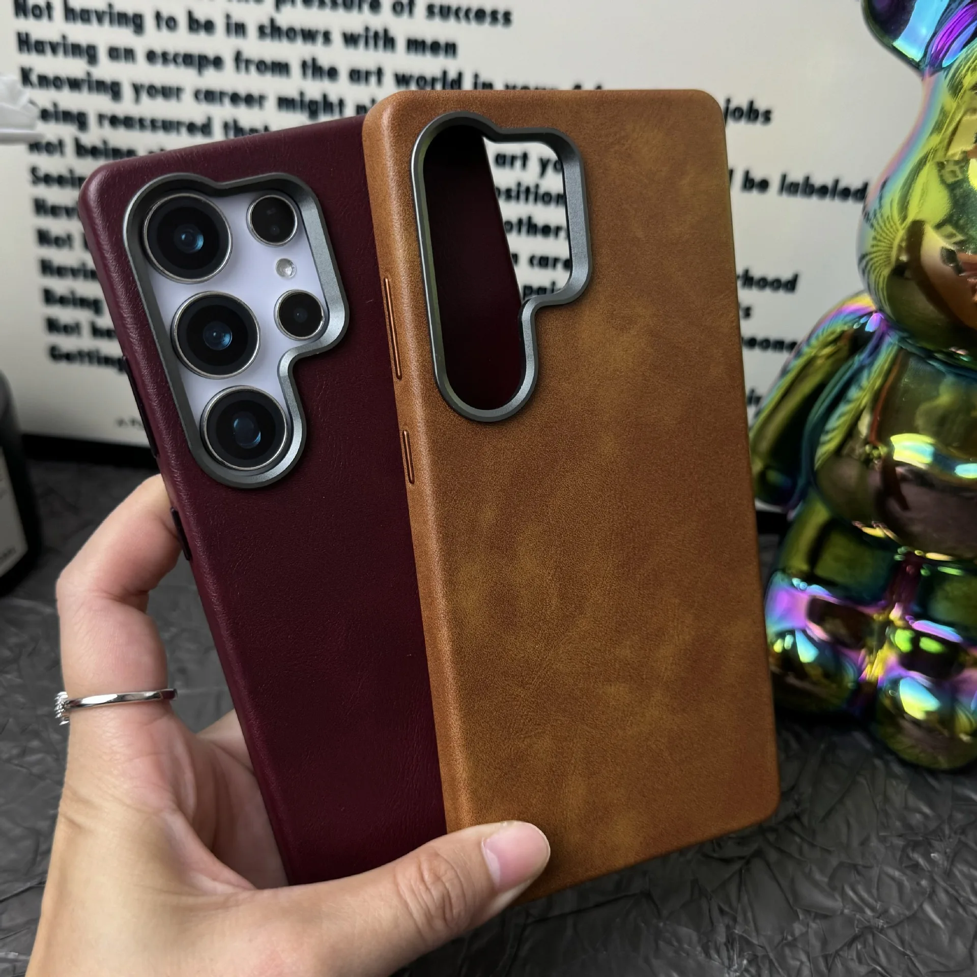 Proteção lentes metálica Samsung couro retrô