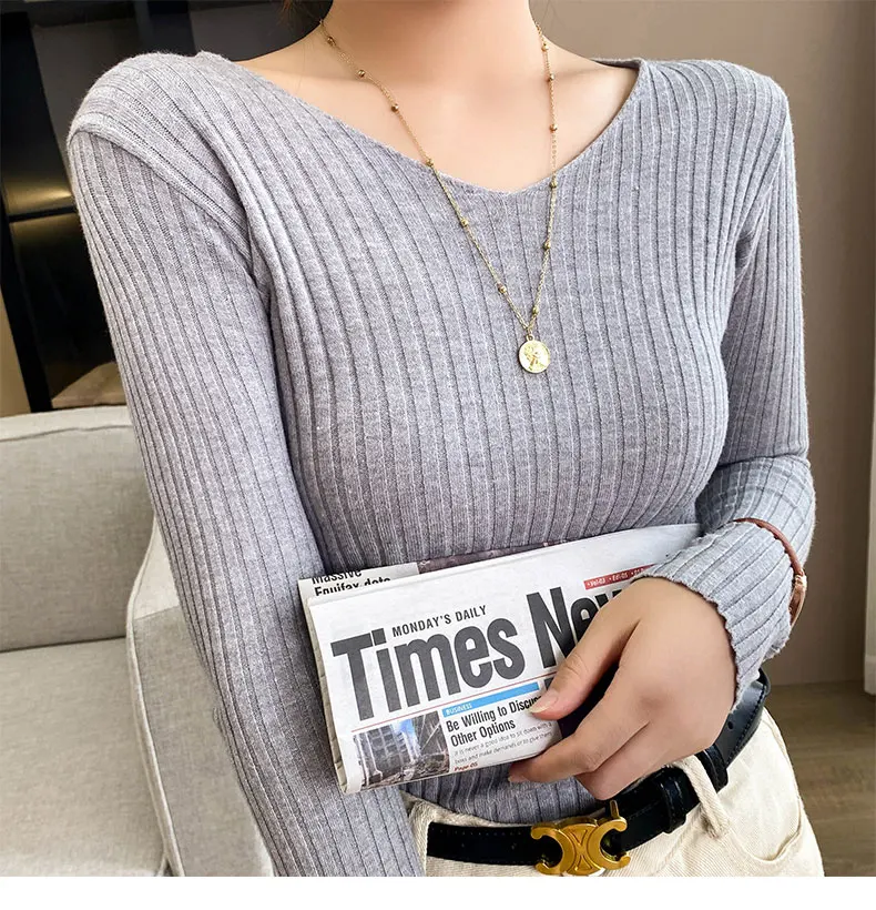 pink sweater 2022 Spring And Autumn New Style Wool Sweater Women's V-Neck Pullover With Solid Color Bottoming Slim Fashion cardigan for women