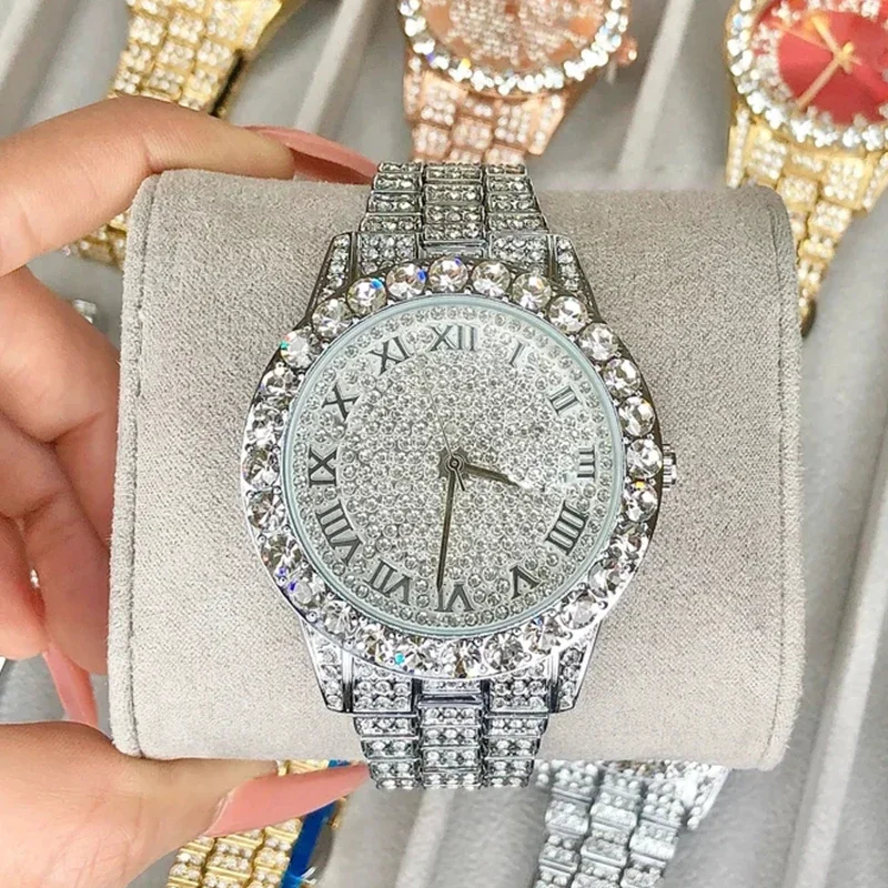New Luxury Shiny Diamond Watch for Women Elegant Brand Quartz Steel Bracelet Watches Zircon Crystal Fashion Wristwatch Clock - 3