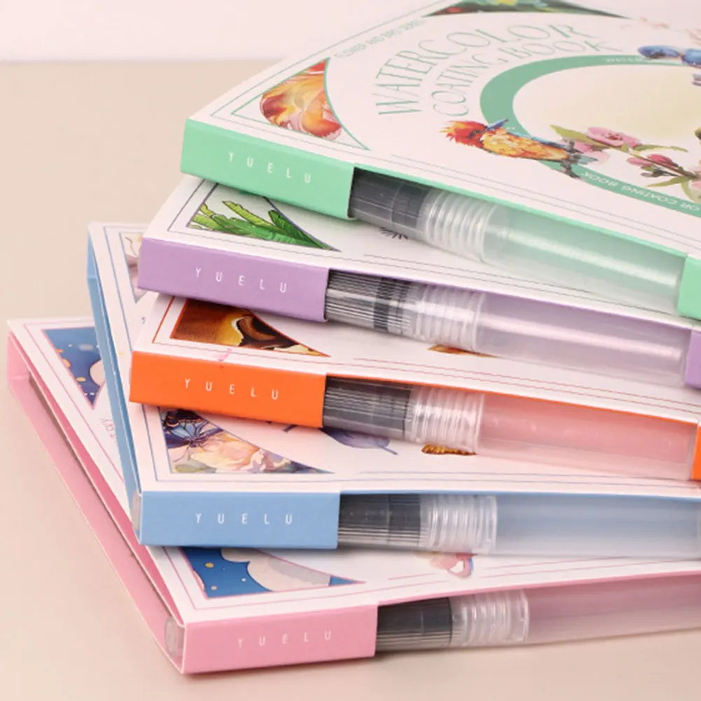 성인을위한 수채화 색칠하기 책 스트레스 릴리프 접이식 그림 패드 DIY Tri-Fold Art Kit All In 1 수채화 키트 아트 공급