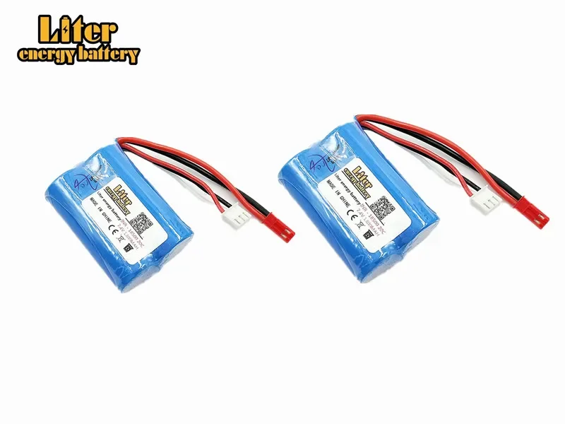 Batterie Lipo 1300mAh 18500 7.4V pour Hélicoptère RC, connectique détaillée.