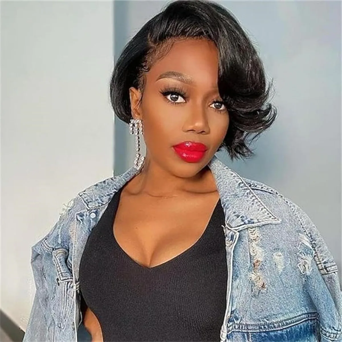 13X4X1 Lace Front Wigs Human Hair Short Bob Wigs Straight Lace Front Pixie Cut For Women