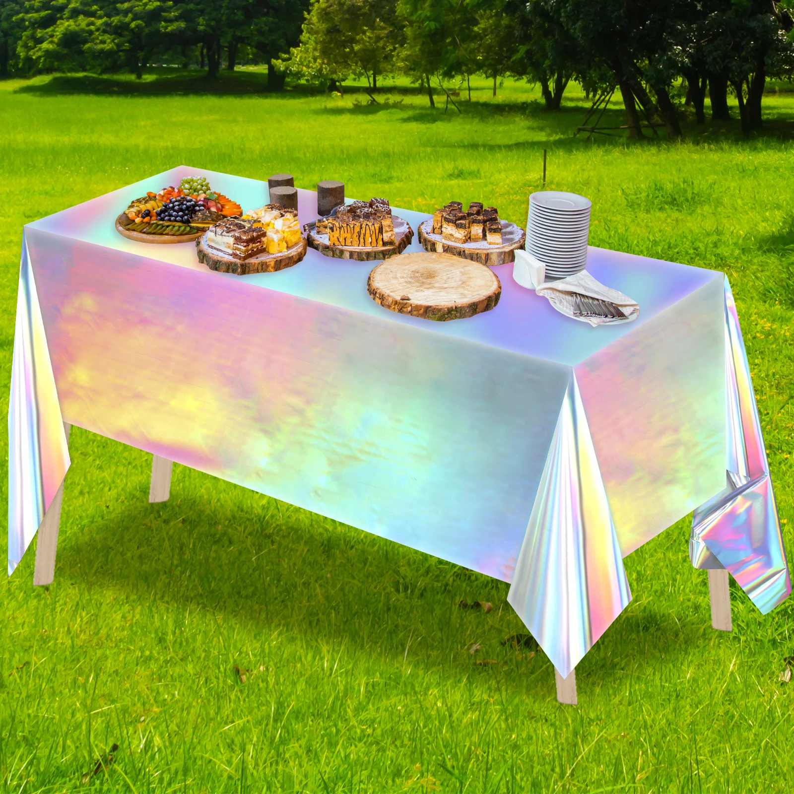 

New 10Pcs Iridescent Tablecloth Holographic Colorful Table Cover Rectangular Glitter Tablecloth Reusable Waterproof Tablecloth