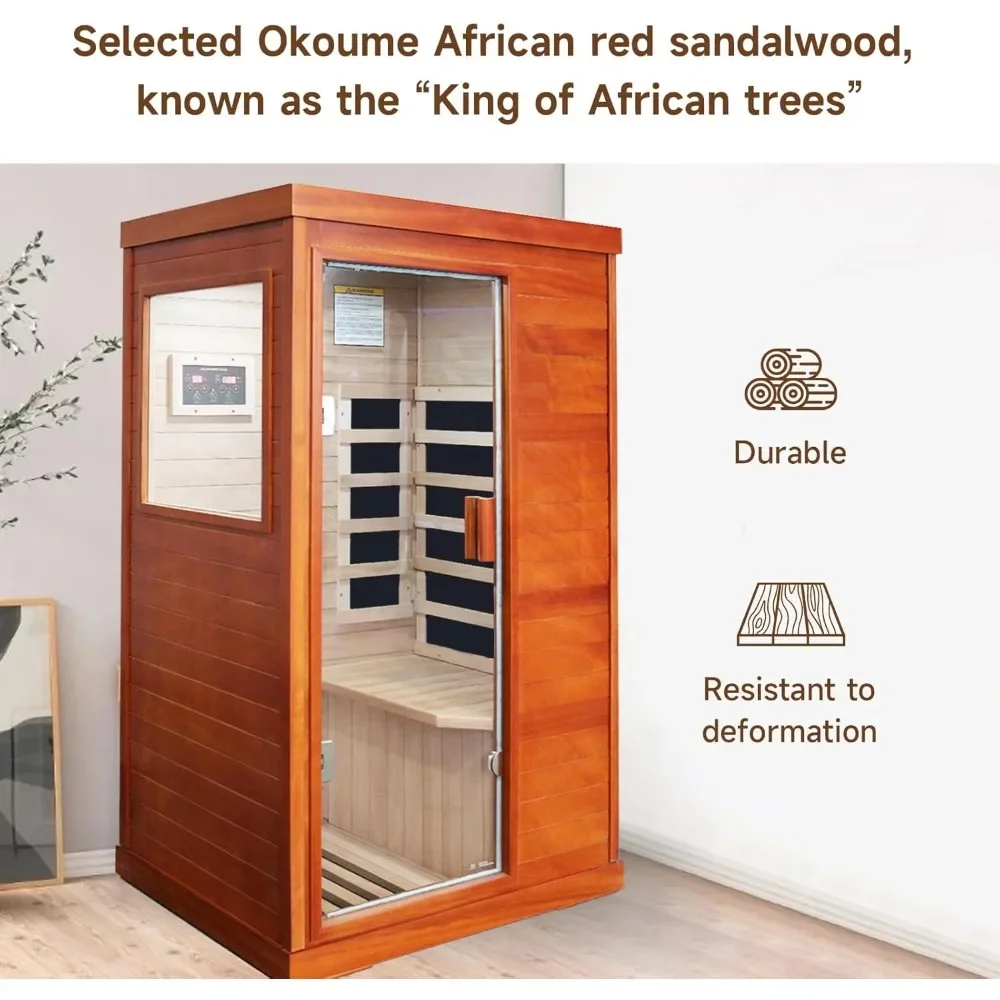Far Infrared Sauna Home Saunas Spa Room, Wooden Indoor Dry Sauna,Ideal for 1 Person Home Sauna with Bluetooth Speaker 2