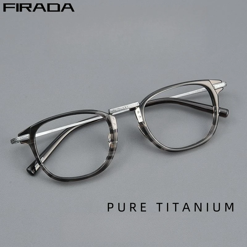 

FIRADA Fashion Glasses Women's Vintage Acetate fiber Pure Titanium Eyewear Luxury Prescription Eyeglasses Frame For Men GMS817