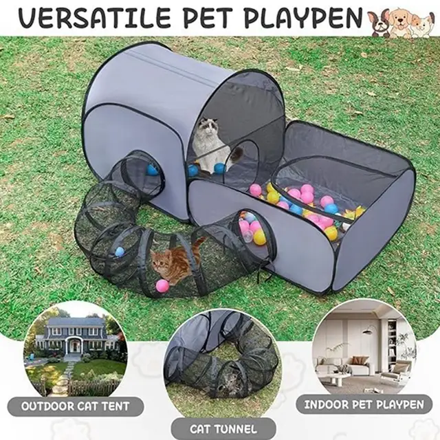 Cat Enclosure Tunnels Dog Play Pen Foldable Enclosure Tunnels House Interactive Toy Exercise Playground for Kitten Puppy Animals 5