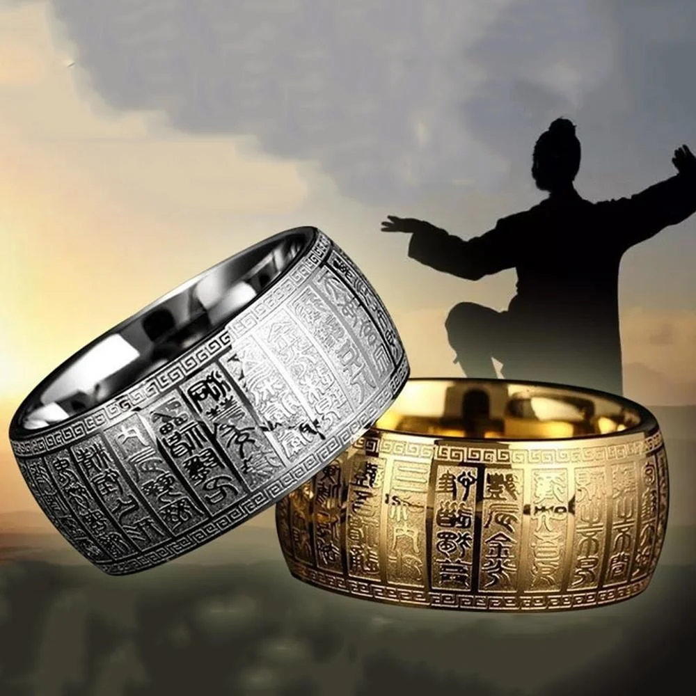Anello Per Pollice Largo Con Sigillo Da Uomo Soprannaturale Intagliato Antichi Anelli Di Scritture Di Buddha Cinesi Per Uomini Anello Di Taoismo Metal
