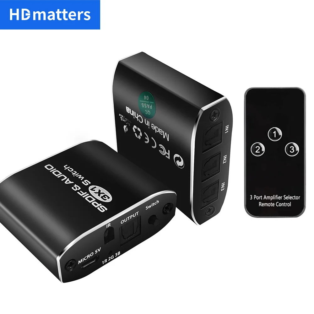 Digital Optical Audio Switch Splitter, 5.1CH, Toslink, SPDIF, Coaxial