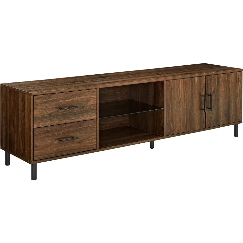 Walker Edison Uptown Modern 2 Drawer Low Profile Stand for TVs up to 80 Inches, 70 Inch, Dark Walnut 3