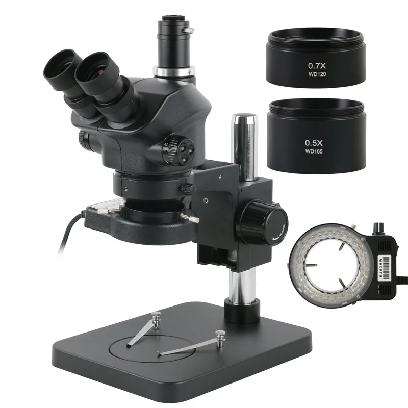 Industrial Lab Simul-Focal 50X 100X Stereo Trinocular Microscope + 0.5X 1.0X 0.7X 1.5X 2.0X Auxiliary Objective Lens