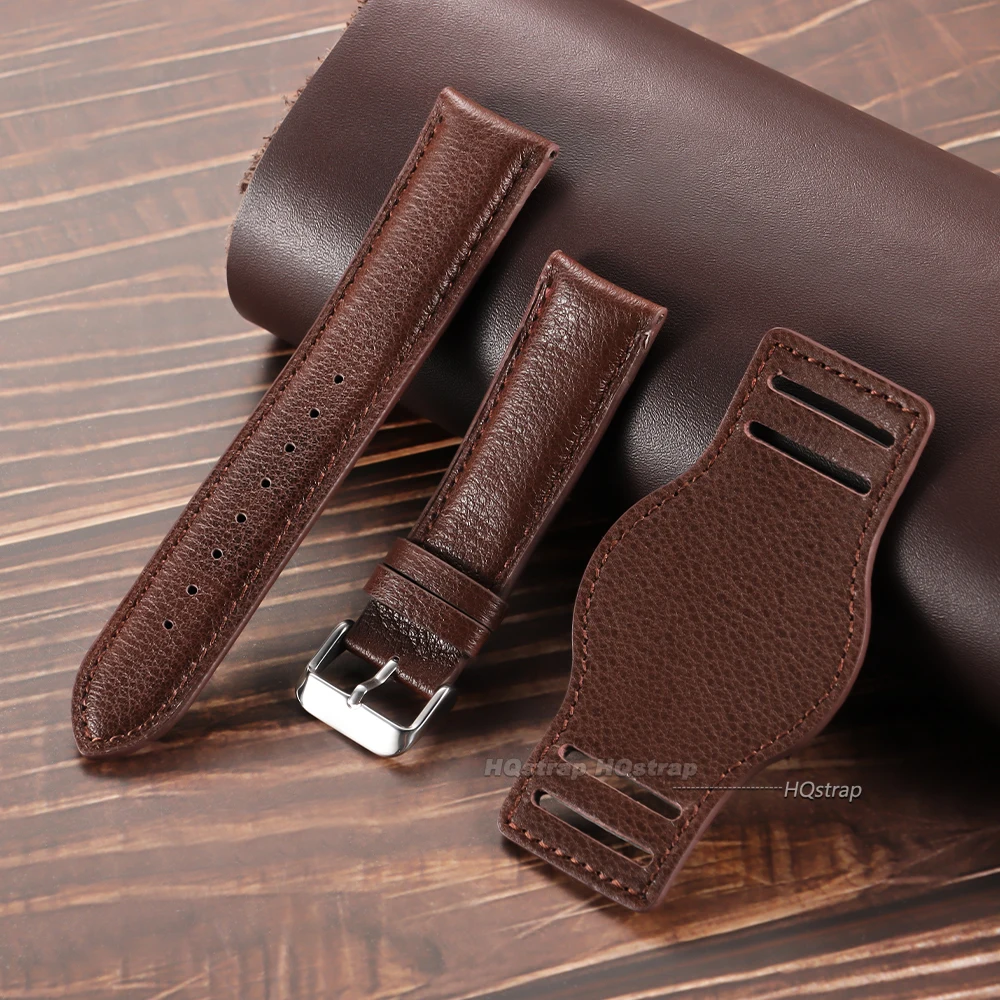 Vintage Handmade Leather Watch Strap - Premium Cowhide Replacement Wristband in Coffee, Black, and Brown