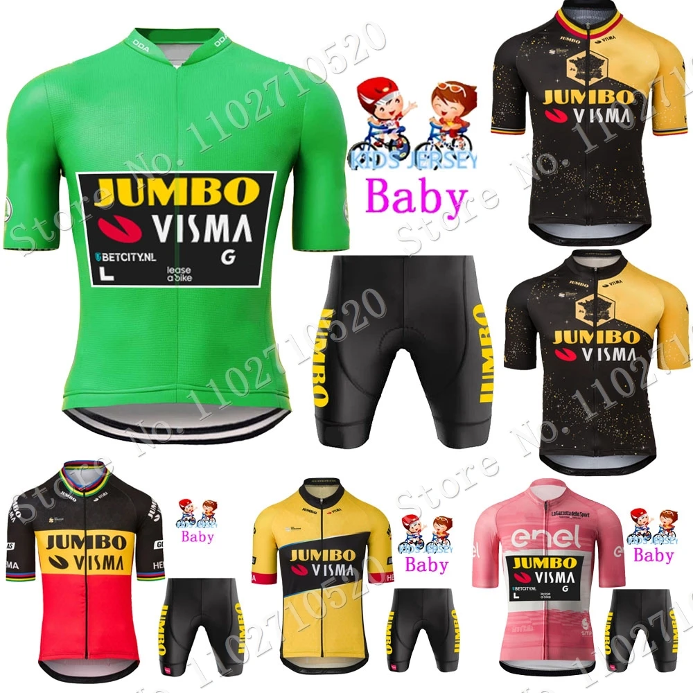 Kids Jumbo Visma 2023 Tdf Cycling Jersey Set Boys Girls Green Cycling