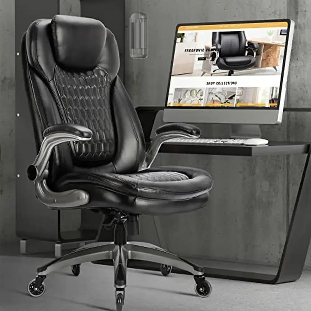 Ergonomic High Back Leather Office Chair with Upgraded Casters-Black Swivel Desk Chair Home Study Meeting Room-Adjustable Height 2