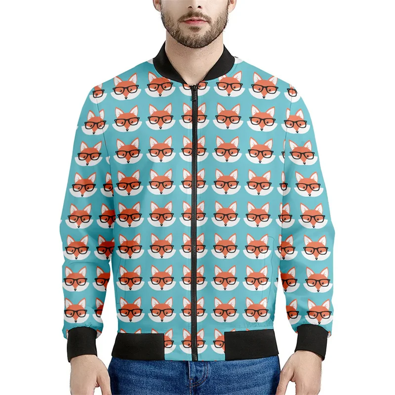 thumbnail image 1 of Bonita chaqueta con cremallera y estampado de zorro para hombre, divertida chaqueta con estampado 3D de animales, de manga larga, informal, holgada, para primavera y otoño, 1 of 5