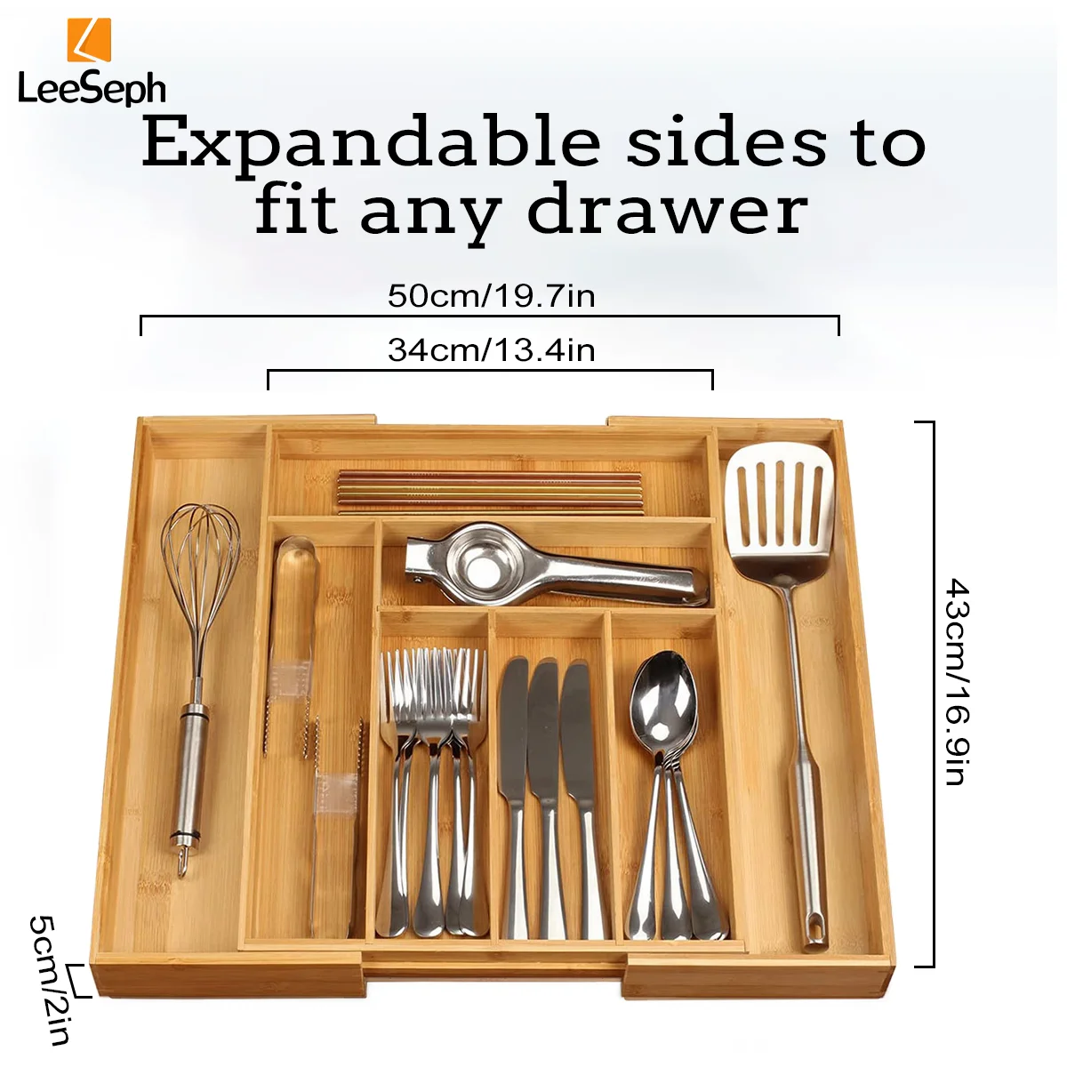 Bamboo Drawer Organizer, Expandable and Adjustable Utensil Drawer Organizer, for Utensils, Cutlery, Silverware, Flatware, Knives 2