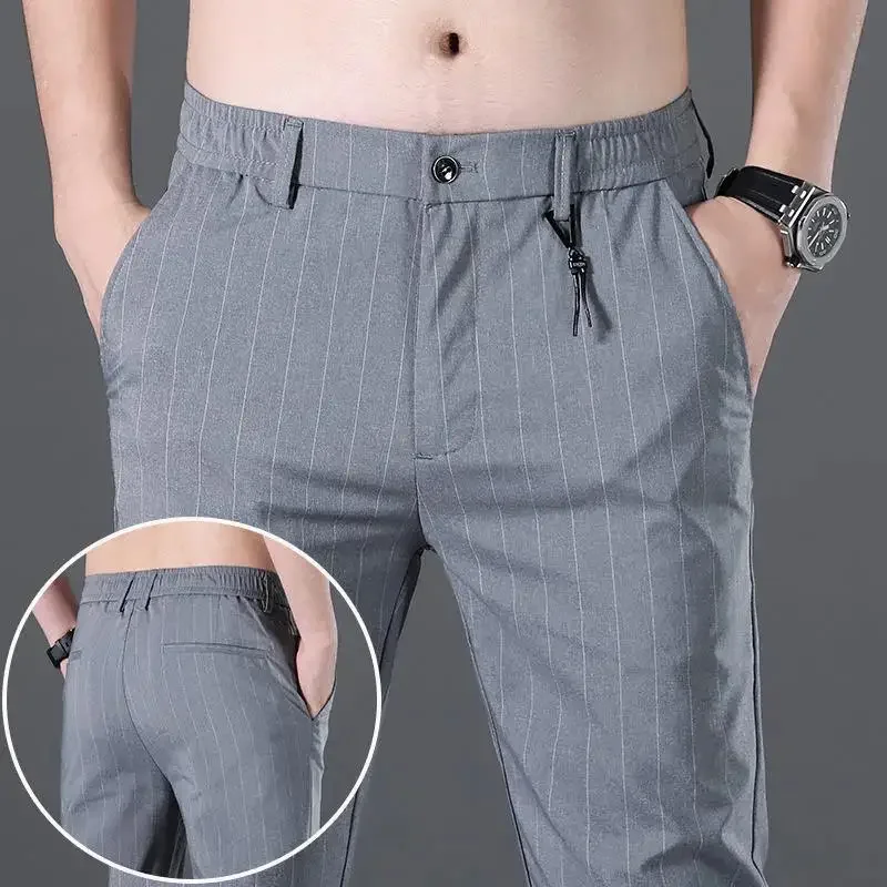 thumbnail image 1 of Pantalones elásticos de enfriamiento para hombres, tallas grandes, trajes para hombres, pantalones de seda de hielo, ropa de diseñador, pantalones formales chinos para hombre, licra, 1 of 4