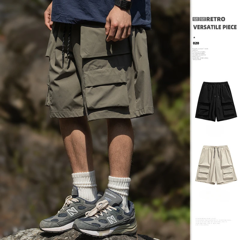 Outdoor three-dimensional large pocket workwear shorts, straight tube loose casual capris gym shorts men