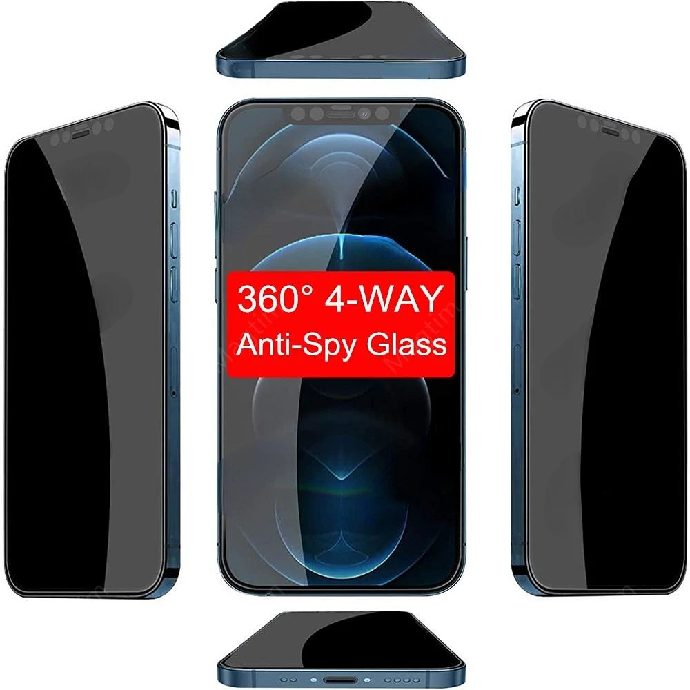 

4 Way 360 Privacy Screen Protector For iPhone 13 12 11 Pro XS Max XR Anti-Spy Tempered Glass For SE2020 6 7 8 Plus Protector