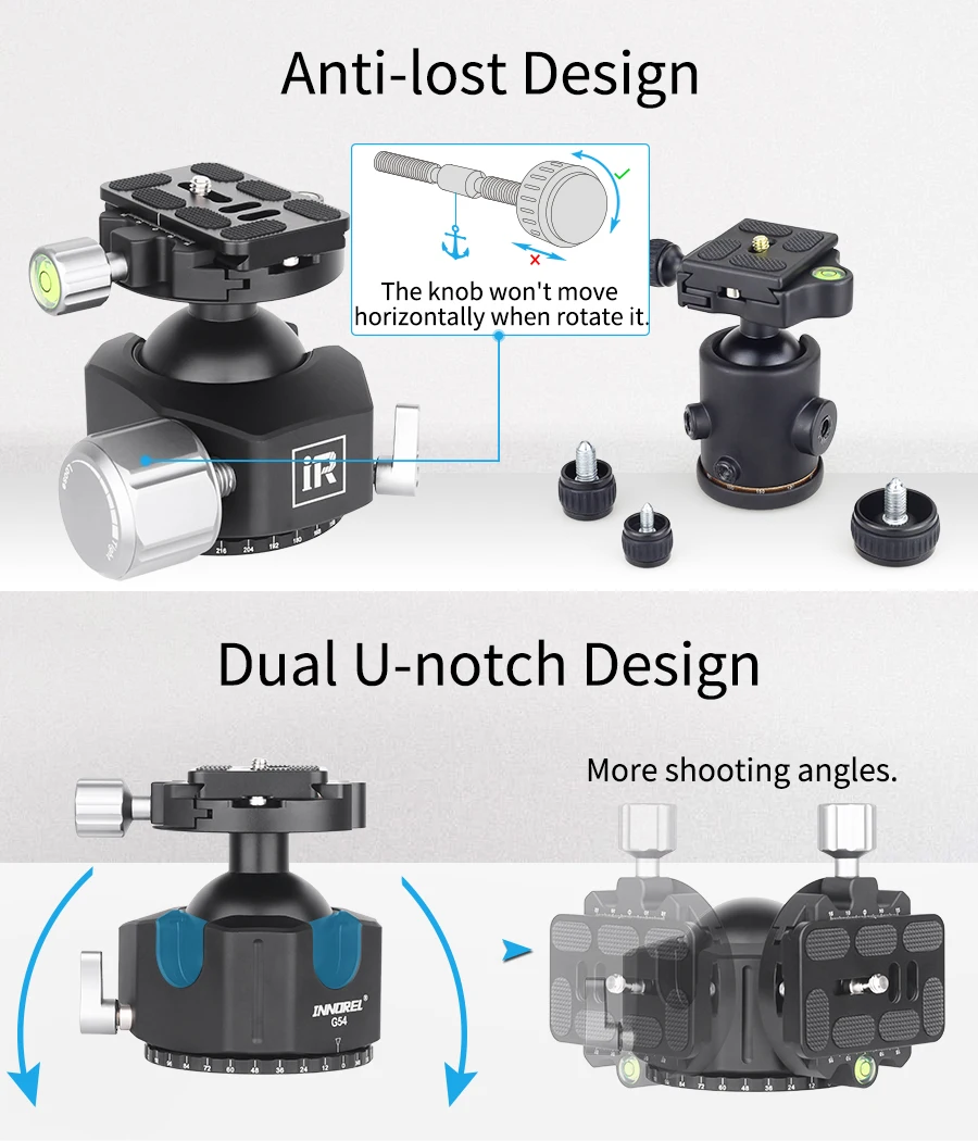 G54/G44/G36 Professional Tripod Head Low Center Gravity Panoramic Ball Head Doub