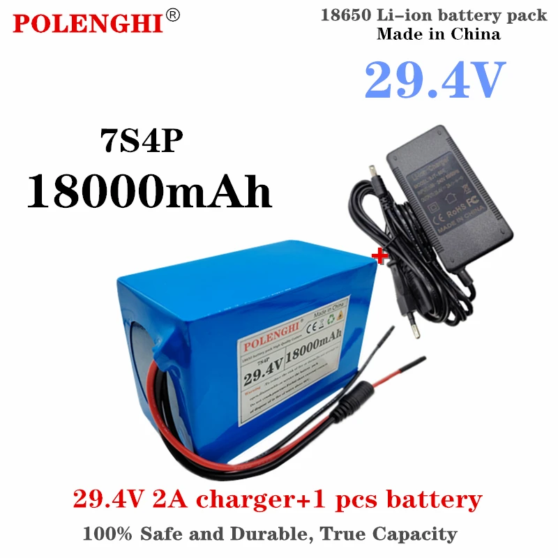 

POLENGHI true capacity 18000mAh 7S4P 24V 18Ah 29.4V lithium-ion battery pack with built-in BMS electric bicycle unicycle charger
