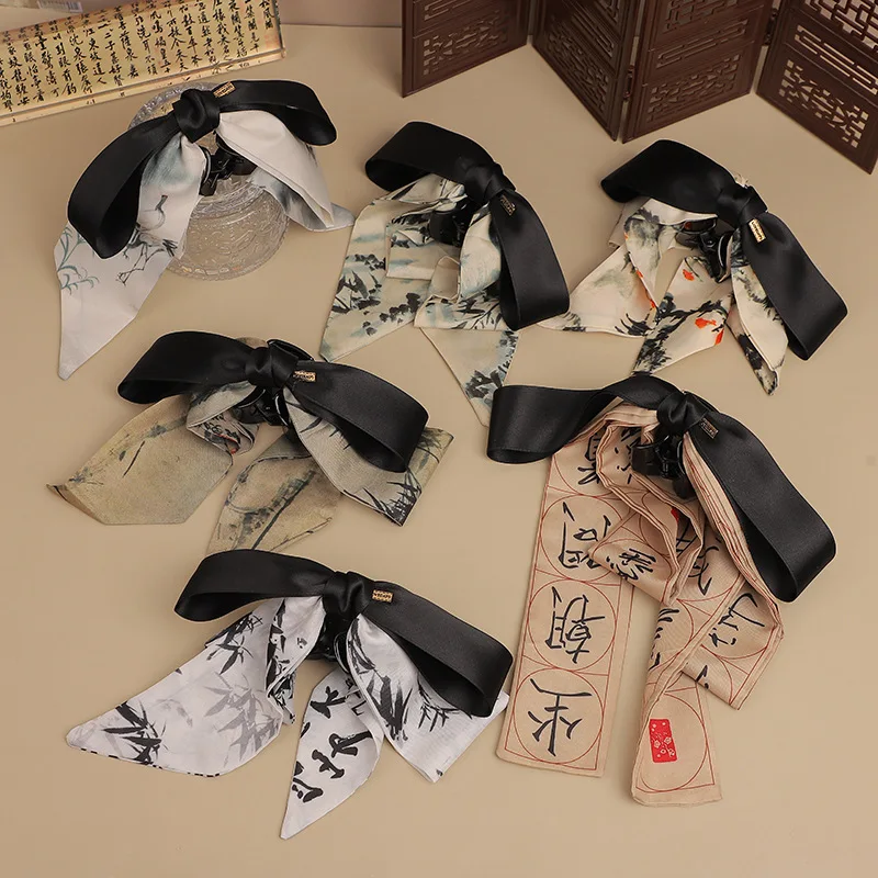 

Зажим для волос в китайском стиле для женщин и девушек, заколка для волос с бантом и кисточкой, женский зажим для волос с высокой акулой, аксессуары для волос