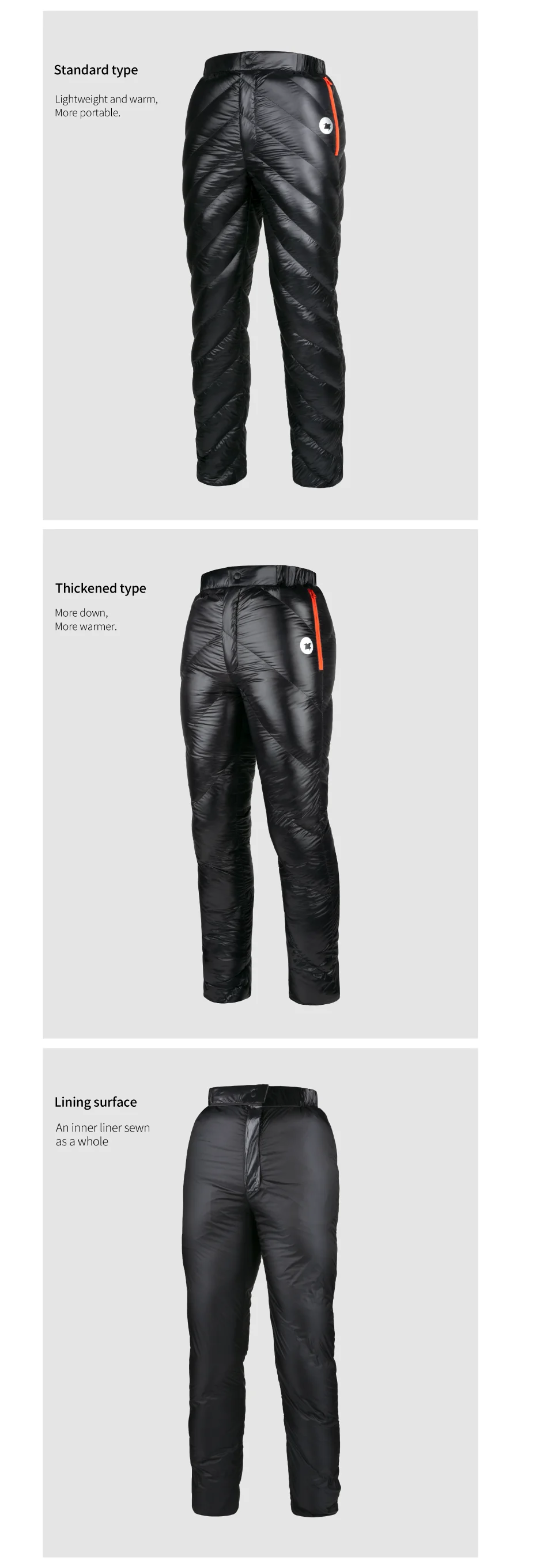 AEGISMAX Herren 800FP Gänsedaunenhose Winter Outdoorhose Thermohose Winddicht Wasserdicht mit Aufbewahrungstasche zum Skifahren – Detail 2