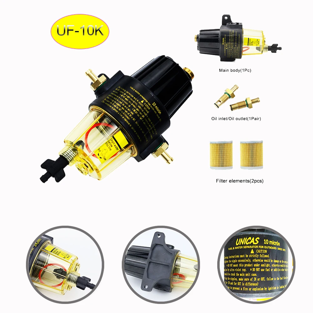 UF-10K Fuel Filter Water Separator Assembly with 2Pcs Extra Filter Element Yacht Boat Diesel Gasoline Engine Outboard Motors
