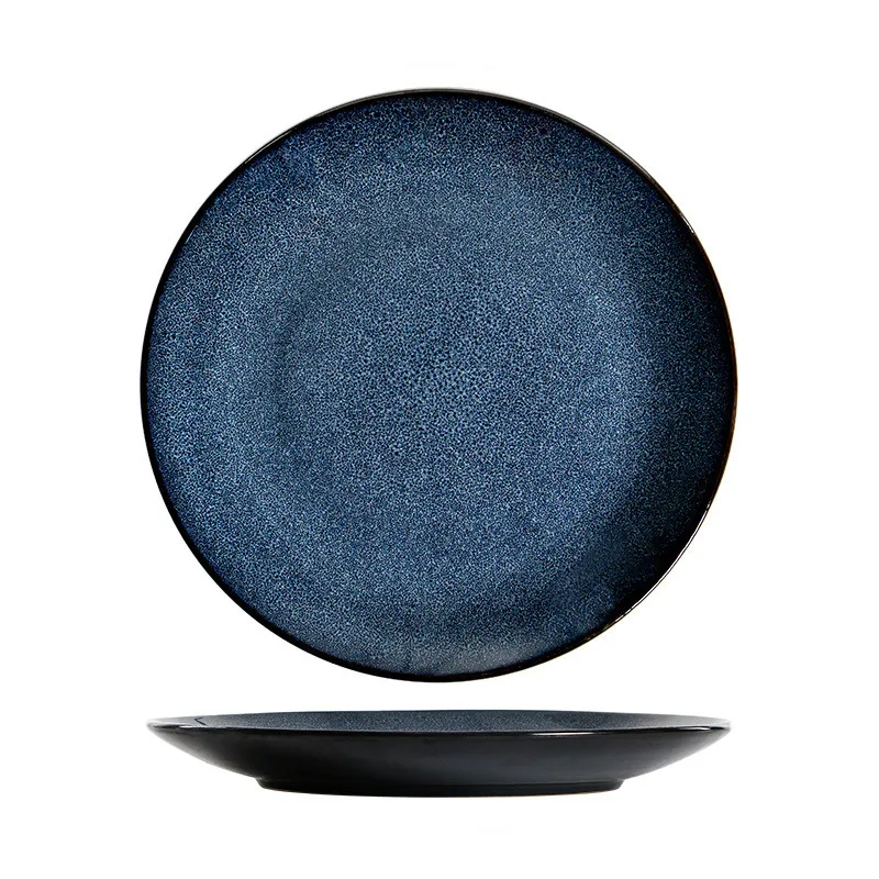 Nordic Creative Ceramic Blue Flat Plate Salad Deep Dish Western Food Plate Fashion Household Tableware Dish for Kitchen
