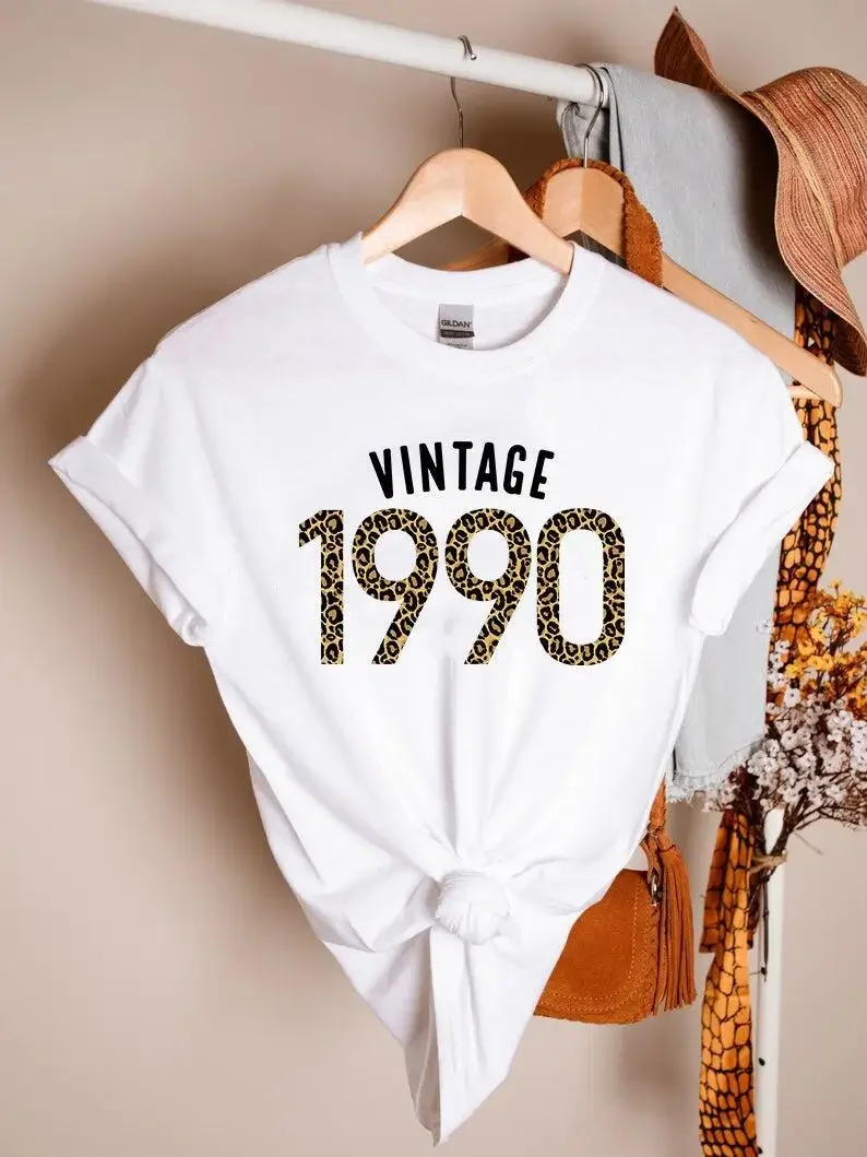 

Vintage 1990 Limited Edition Shirt Leopard Sweatshirt Birthday Gifts Women Cotton Lady Clothes Fashion O Neck Short Sleeve Tees