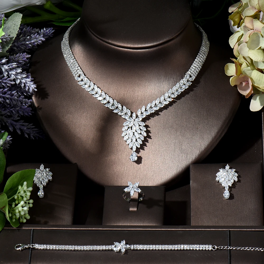 

Fashion Luxury Shinning Cubic Zircon 4 piece Set Jewelry for Women Hot Selling Necklace and Earring Set Party Accessories N-605