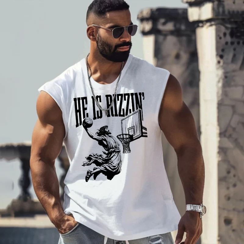 

Мужская футболка без рукавов He Is Rizzin, забавная футболка с изображением смешного баскетбола, пасхального мема, Иисуса, Бога, Кристиана