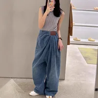 Plus Size American Wide Leg Denim Jeans Women Fashionable Drapey Floor-Length Pants Spring Summer New Design Loose Fit Trousers - Image 2